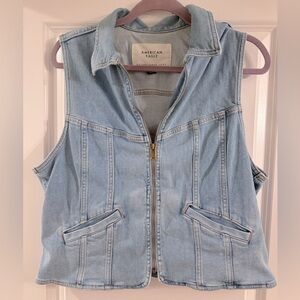 American Eagle Denim Zip Up Vest Sleeveless Jacket XL with stretch